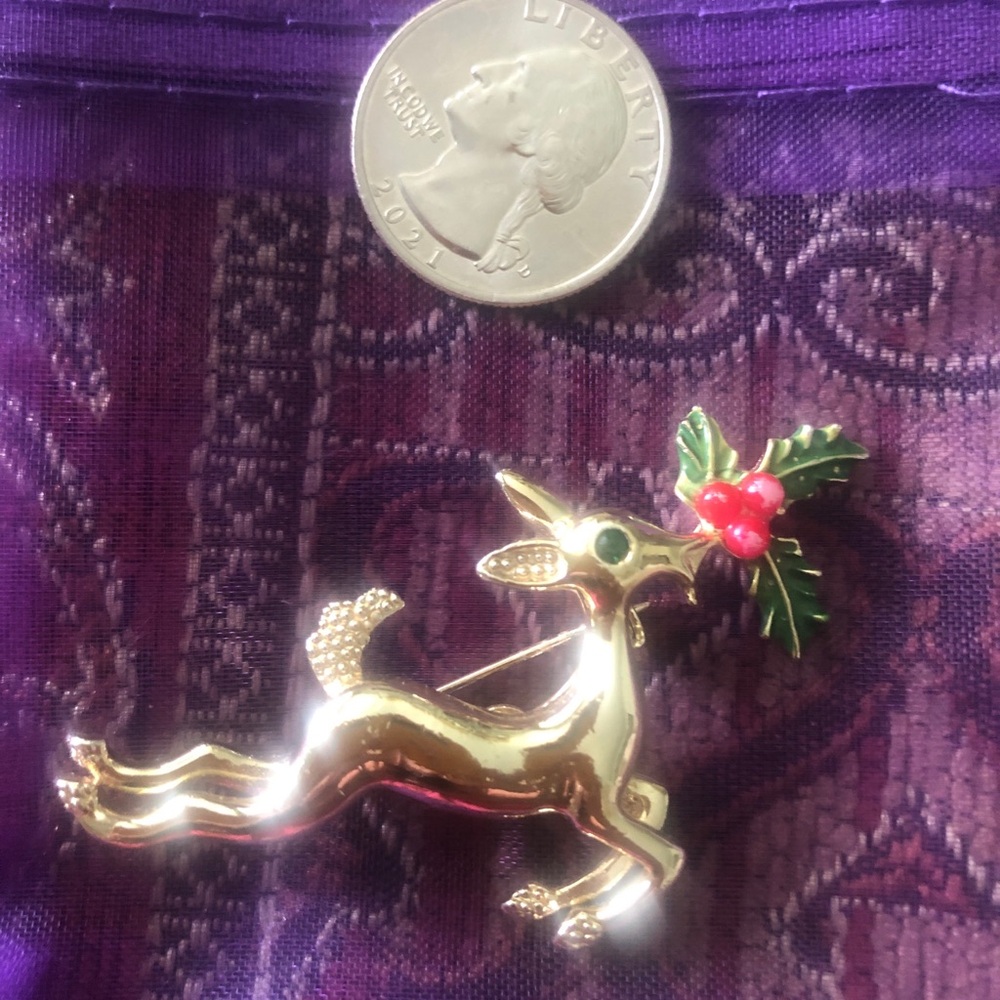 Holiday Reindeer Brooch With Enamel